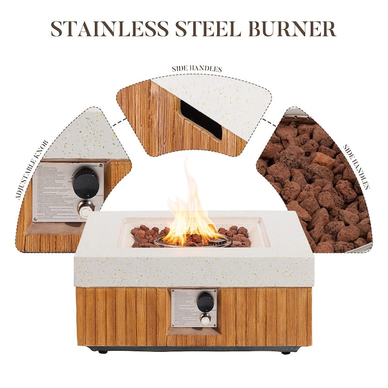 Sunbury Modern 28''Concrete Propane Fire Pit Table with Marble and Wood-Style Finish