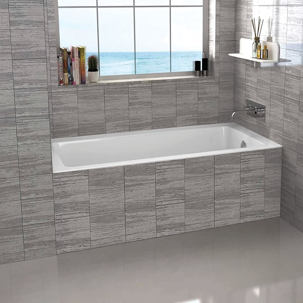 Fine Fixtures Tile-In White Fiberglass/Acrylic Soaking Bathtub with Built-in Tile Flange