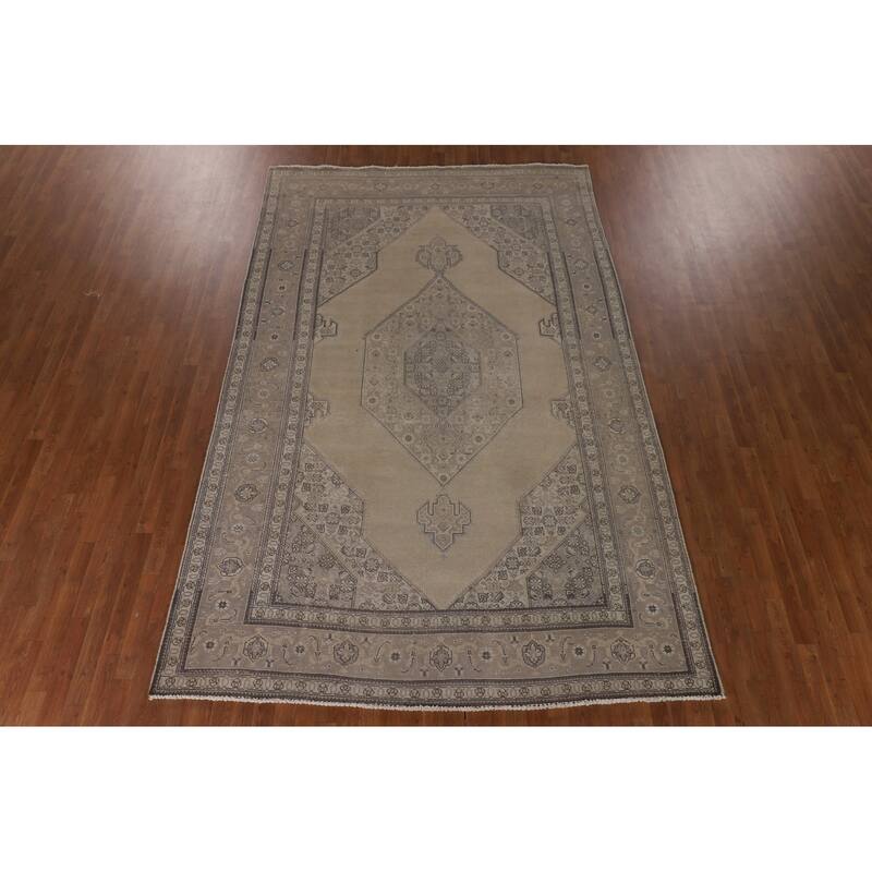 Geometric Tabriz Persian Vintage Area Rug Hand-Knotted Wool Carpet - 7'6"x 11'7"
