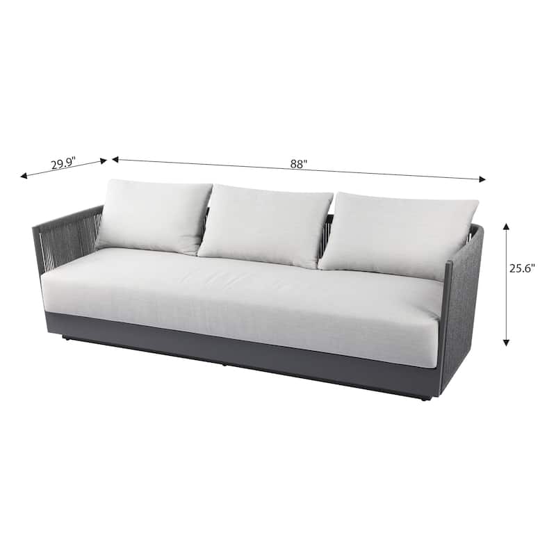 Elementi Capri Outdoor Aluminum 3-Seat Sofa with Sunbrella® Cushions