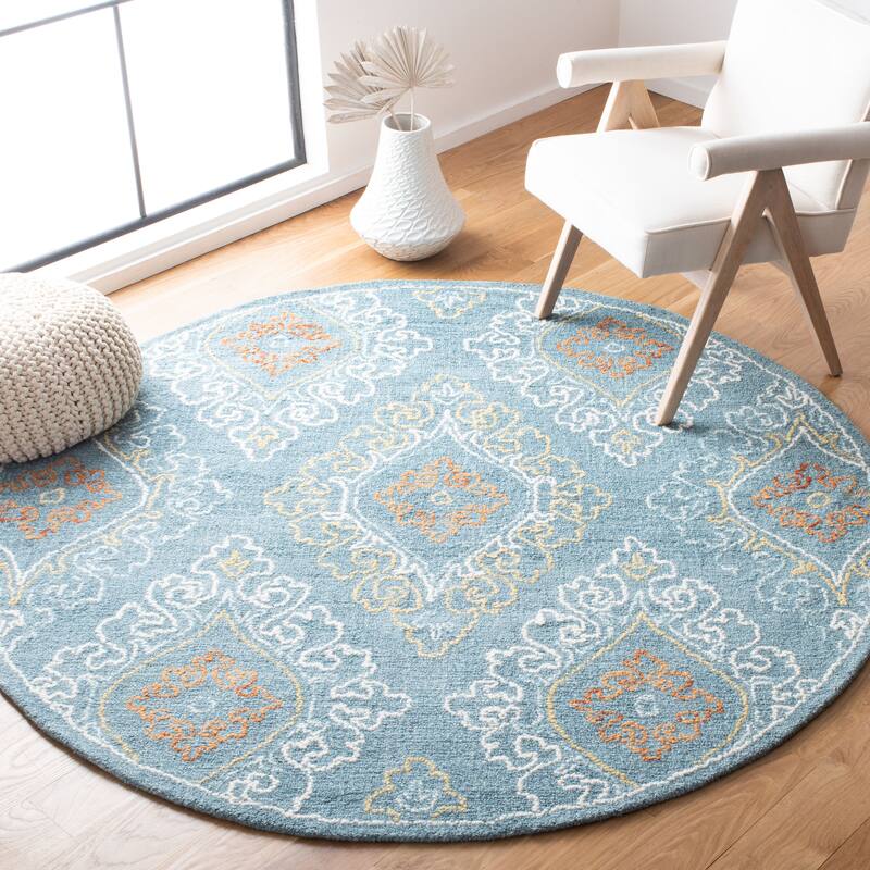 SAFAVIEH Handmade Blossom Telse Wool Rug - 6' Round - Blue/Yellow