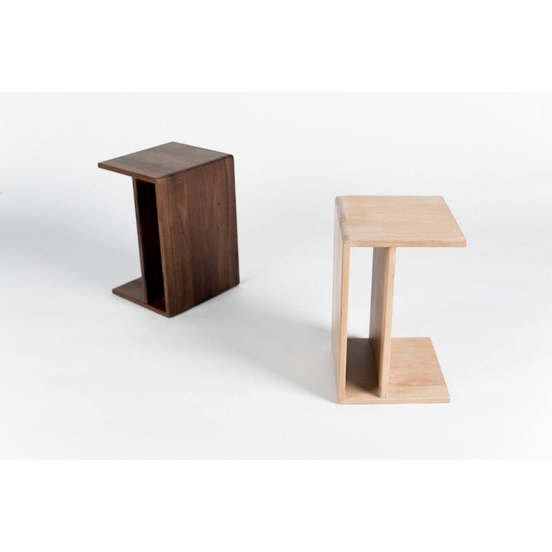 NADAAL STUDIOS Selene C Shaped Accent Table, Solid Walnut, Matte Finish, Rectangular, Brown