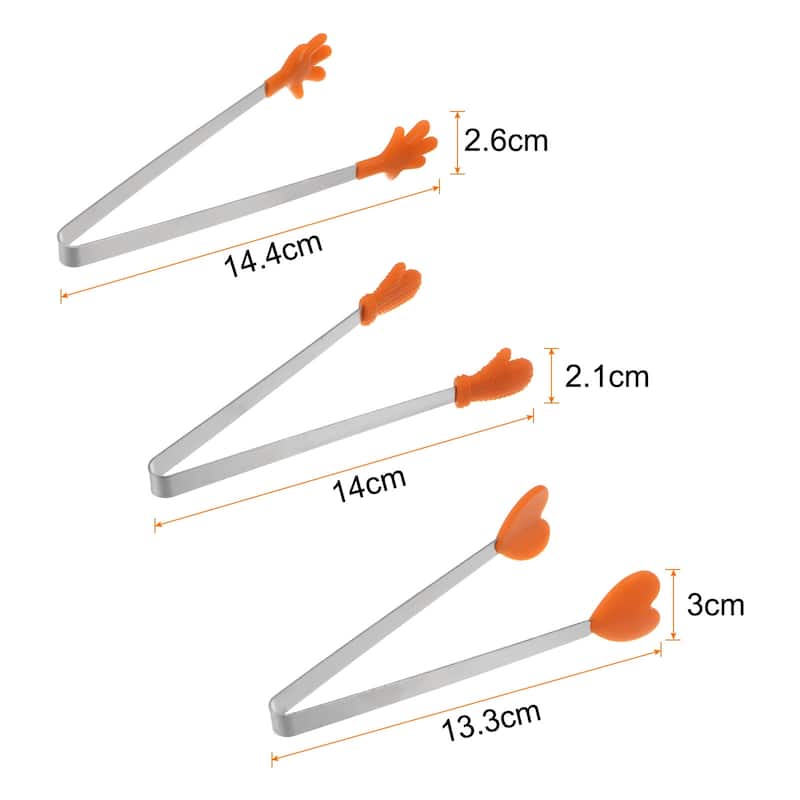 Mini Food Tongs 14cm Pattern Shape Stainless Steel with Silicon Tips - 5.5" - Orange