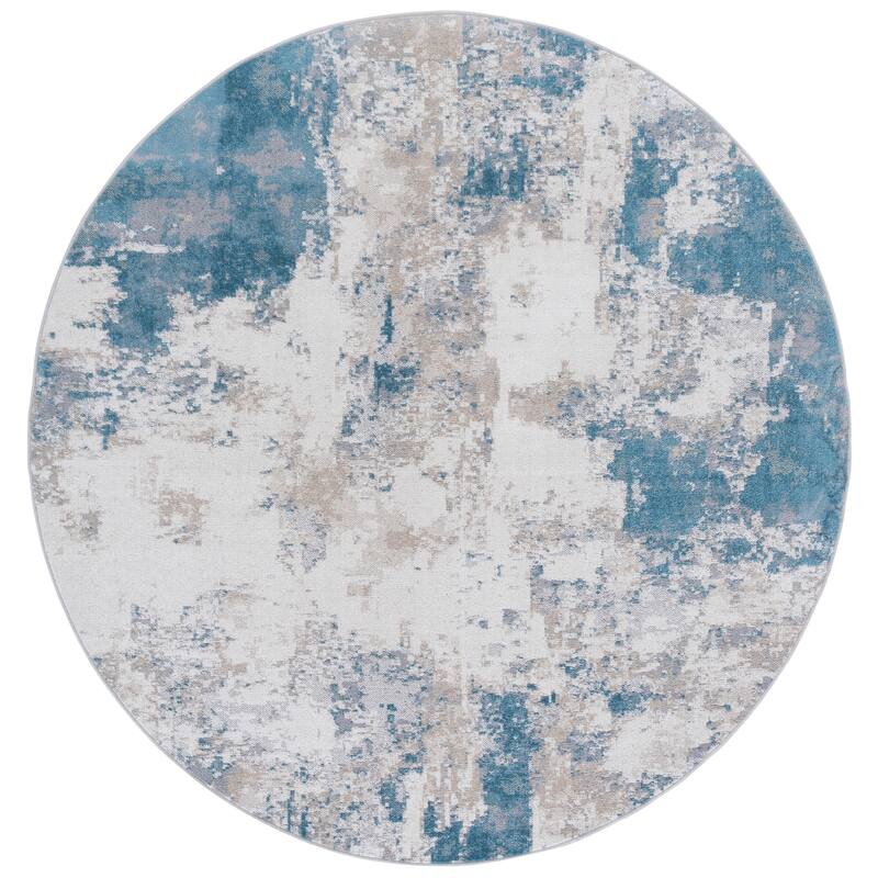 SAFAVIEH Bayside Machine Washable Drahusa Modern Abstract Rug - 6'7" Round - Blue/Grey