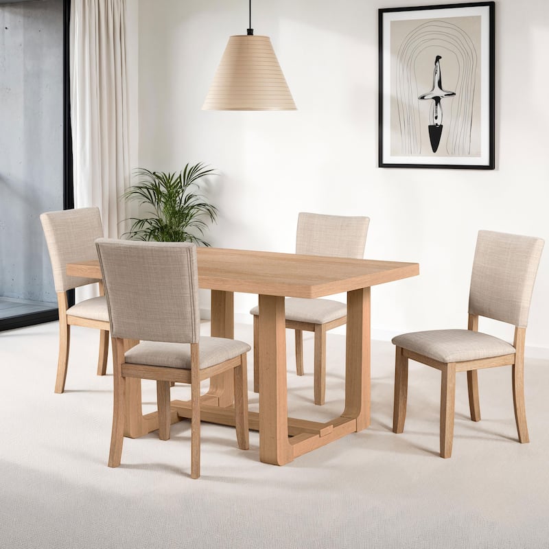 247 Shop At Home Briven Modern 5-Piece Solid Wood Compact Dining Table Set with Trestle Base - Natural
