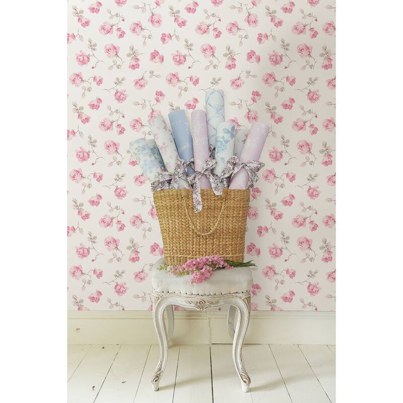 LoveShackFancy Ribbon Rosa Chateau Rose Peel and Stick Wallpaper