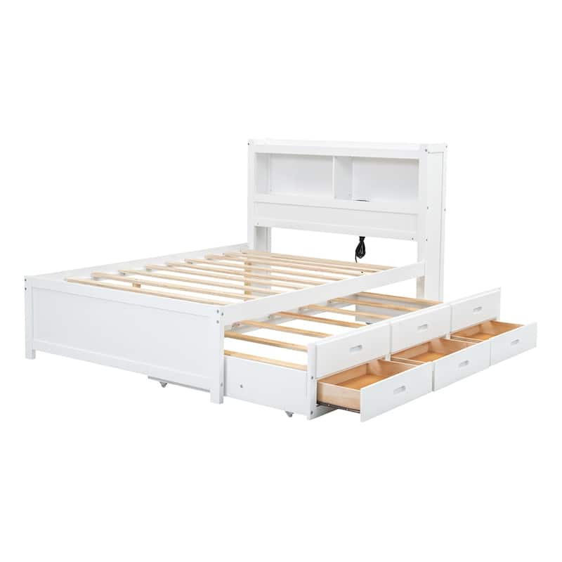 Full Size Platform Bed with Trundle and USB Plugs