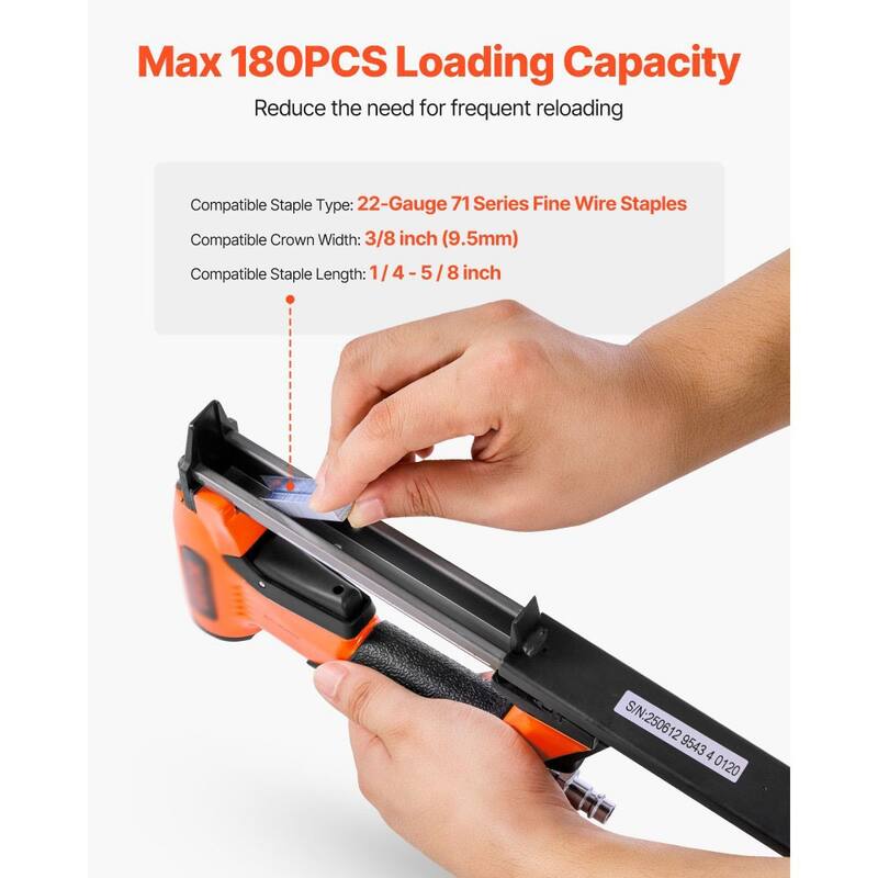 Black-Orange Aluminum 20-Gauge Pneumatic Staple Gun with High-Capacity Magazine - 8.66 x 1.89 x 5.71
