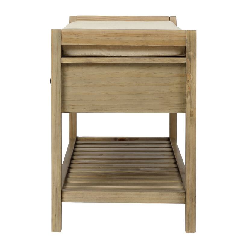 Entryway Storage Bench with Drawers and Upholstered Seat, Compact Wooden Bench with Open Shoe Rack for Bedroom