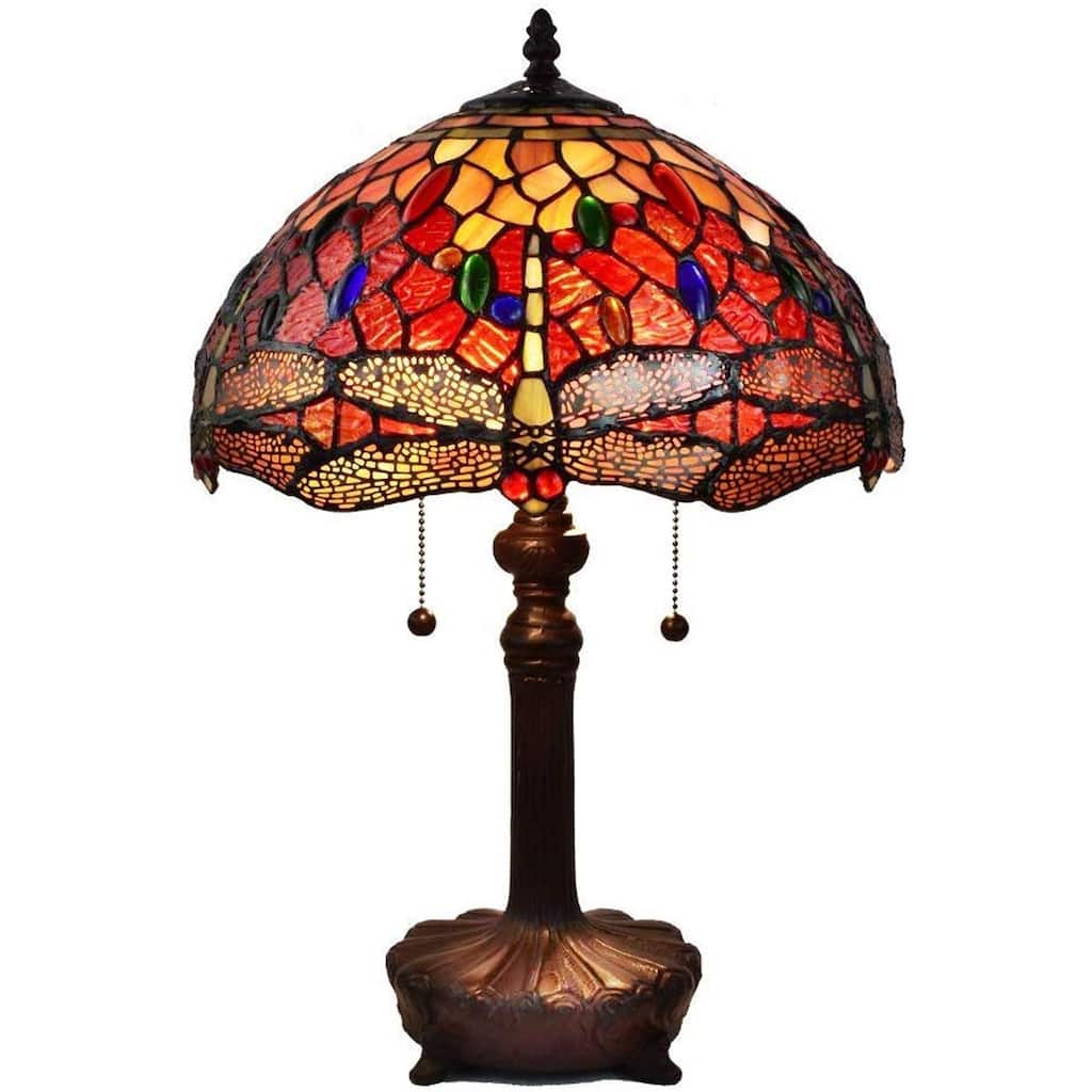 Tiffany Style Table Lamp 18.5" Tall Stained Glass Dragonfly Nightstand Bedroom Handmade Gift AM1035TL14B Amora Lighting