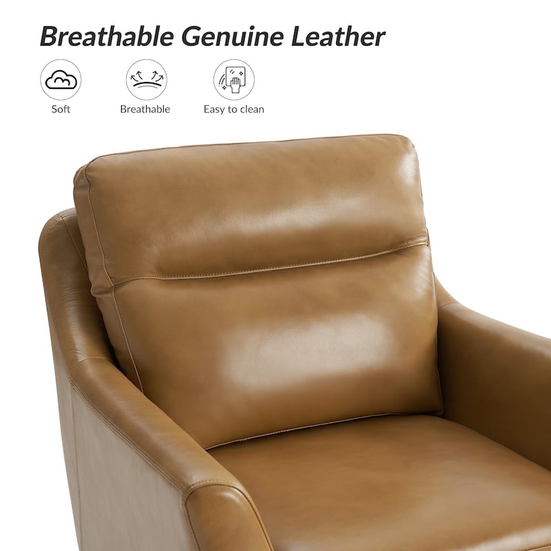 Latinus Mordern Genuine Leather Armchair with Solid Wood Legs Set of 2 by HULALA HOME
