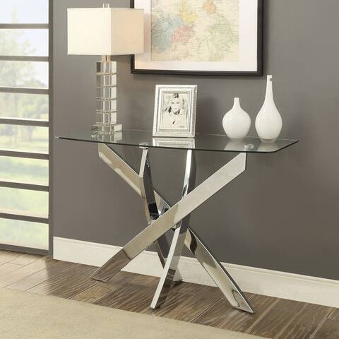 Furniture of America Dess Modern Glass Top 45-inch X-cross Sofa Table