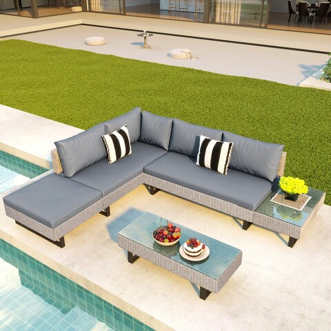 Nestfair 3-Piece Wicker Patio Conversation Set with Light Gray Cushions