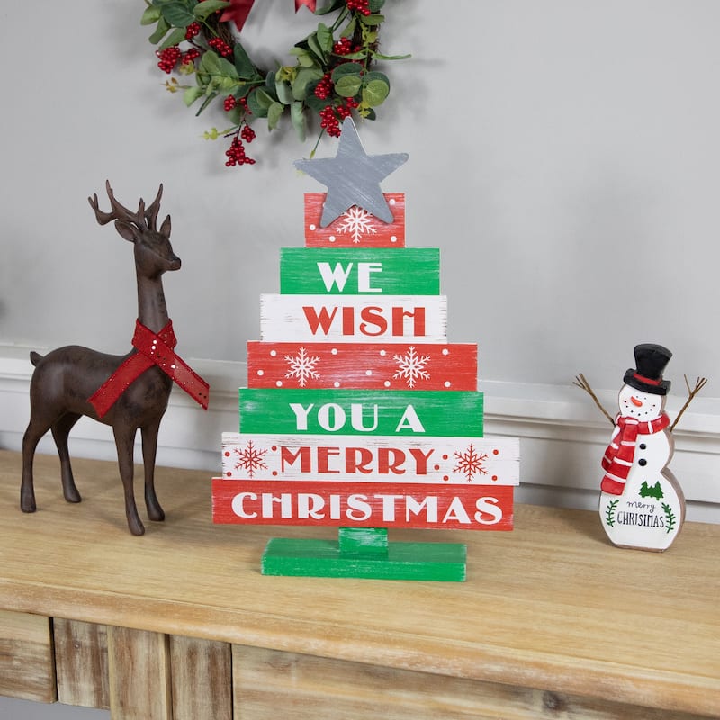We Wish You A Merry Christmas Wooden Tree Sign - 16.5"