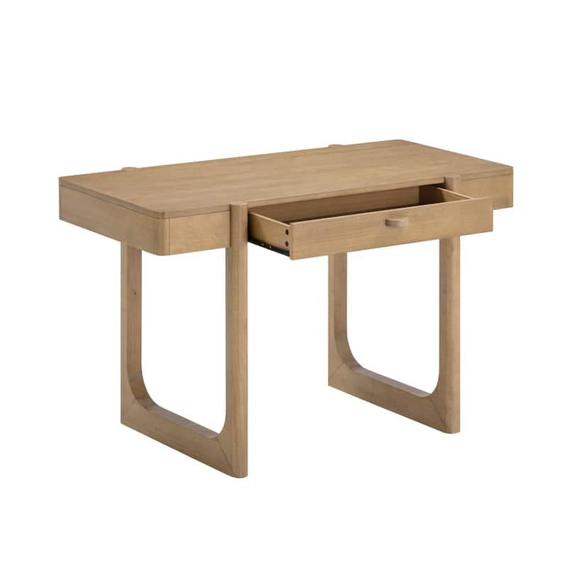 Haley Mid Century Modern Home Office Desk, Solid Wood Writing Desk with Drawer and Rounded Leg Details