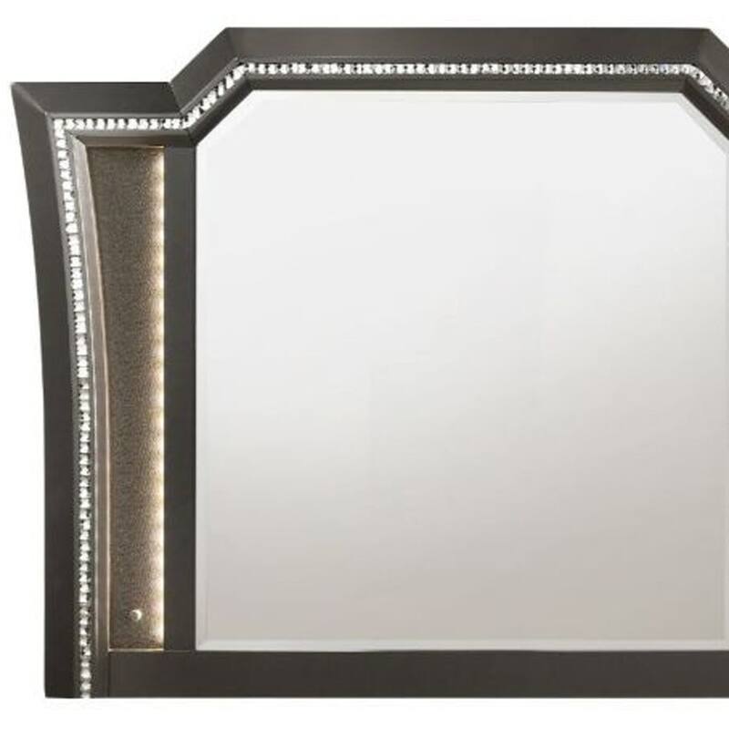 HomeRoots 38" Gunmetal Lighted Abstract Wood Framed Mounted Dresser Mirror - 51' X '38' X '1