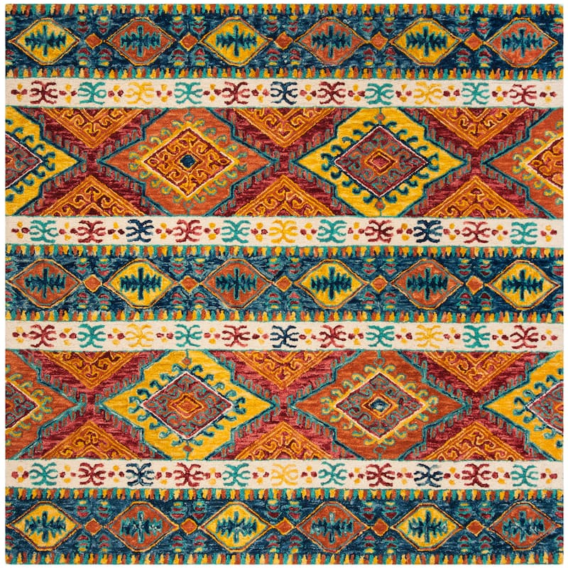 SAFAVIEH Handmade Aspen Geesche Boho Tribal Wool Rug - 3' Square - Navy/Ivory
