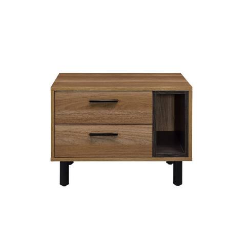 Wood Nightstand with 2 Drawers and a Shelf in Brown Oak and Black