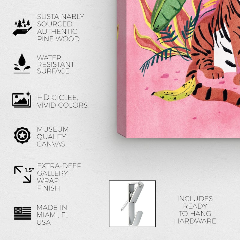 Wynwood Studio Canvas Animals Banana Stripes Pink and Glam Wall Art Canvas Print