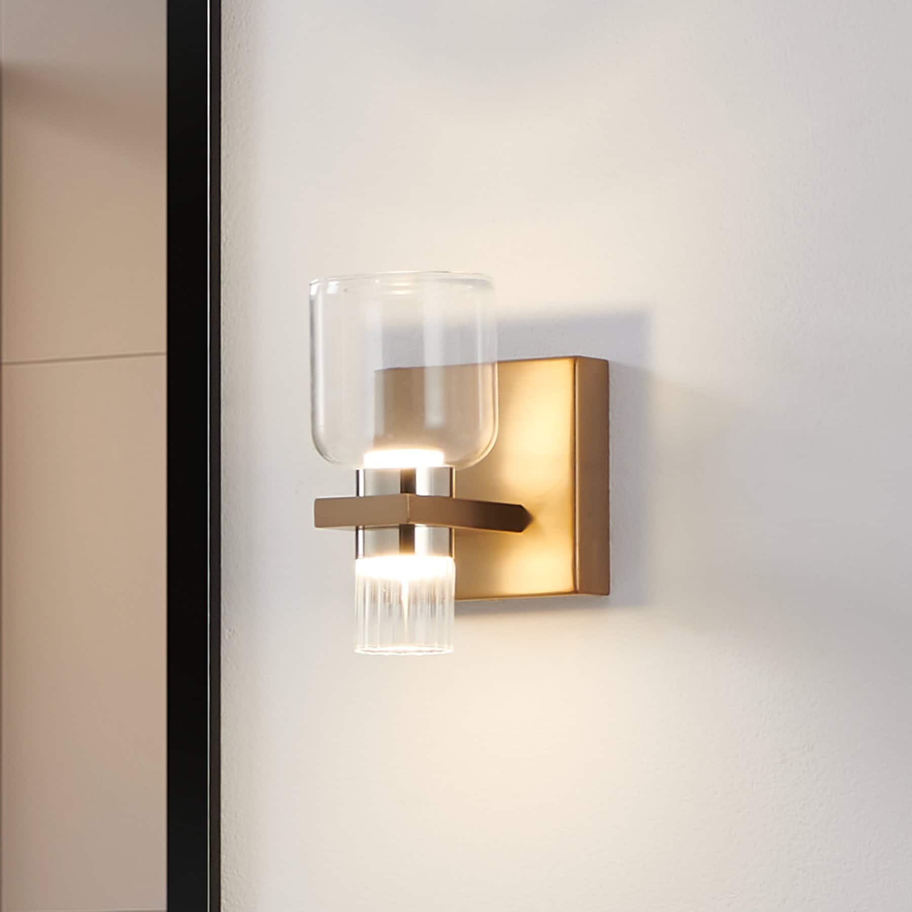 Thesis Amelia 4-inch 2-light Champagne Gold and Polished Nickel 5CCT LED Vanity Light with Clear and Clear Ribbed Glass