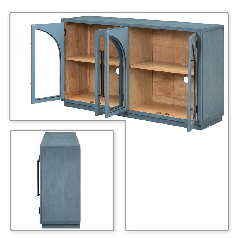 Retro Freestanding 4 Glass Door Wooden Sideboard Storage Buffet Cabinet