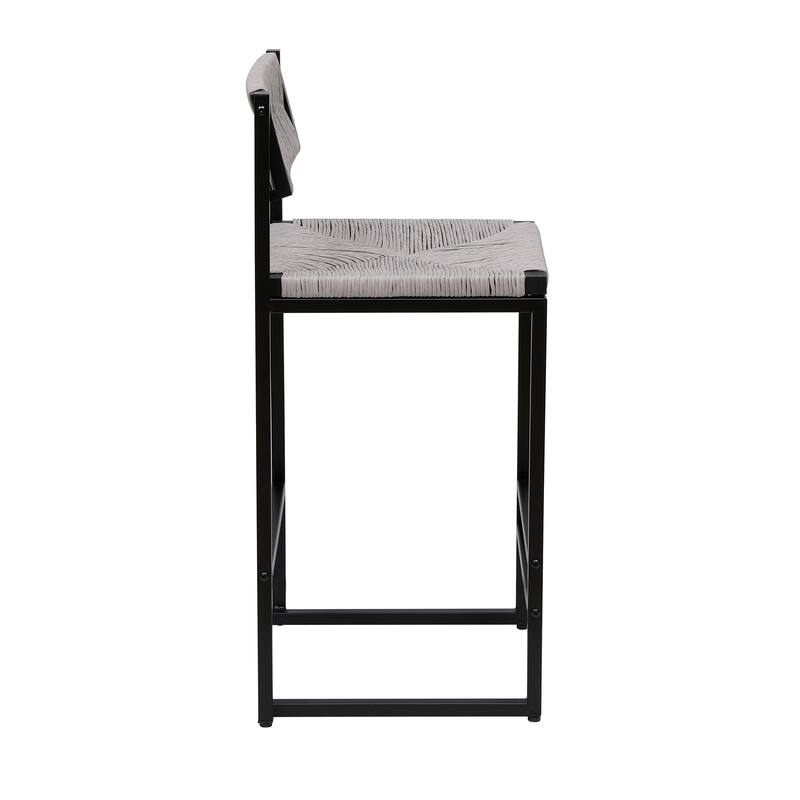 Set of 2 Paper Rope Weave Bar Stools with Footrest