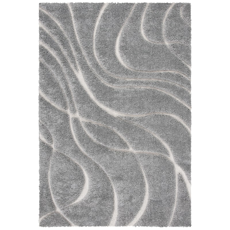 SAFAVIEH Florida Shag Sigtraud Abstract Waves 1.2-inch Area Rug - 8'6" x 12' - Light Grey/Ivory