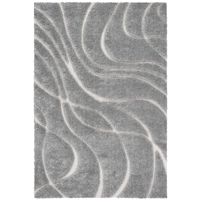 SAFAVIEH Florida Shag Sigtraud Abstract Waves 1.2-inch Area Rug - 4' x 6' - Light Grey/Ivory