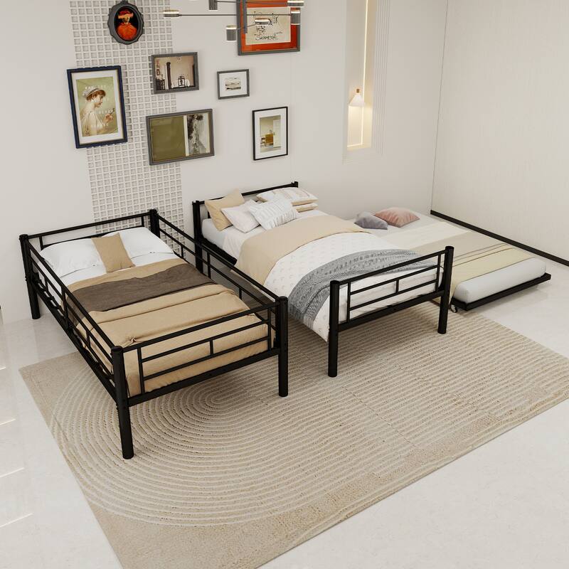 GDFStudio - Heavy-Duty Metal Twin over Twin Bunk Bed with Guardrail