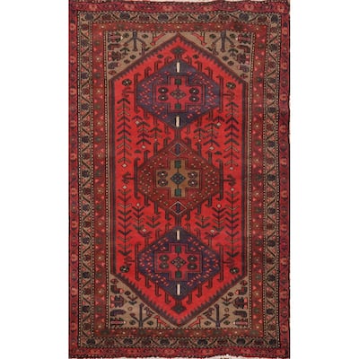 Hand Knotted Oriental 100% Wool Carpet Traditional Geometric Red Hamedan Area Rug - 5' 3'' X 3' 4''