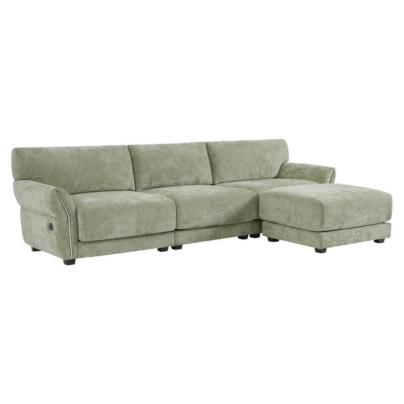 110 Inch L-Shaped Chenille Sectional Sofa with USB and Type-C Charging, Petal Armrests, Movable Ottoman for Living Room