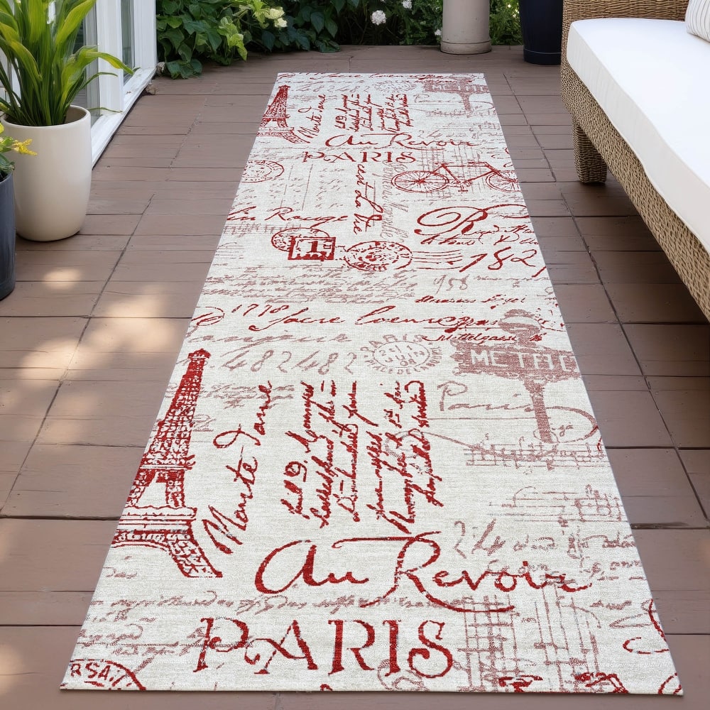 Machine Washable Indoor/Outdoor Modern Paris Chantille Rug