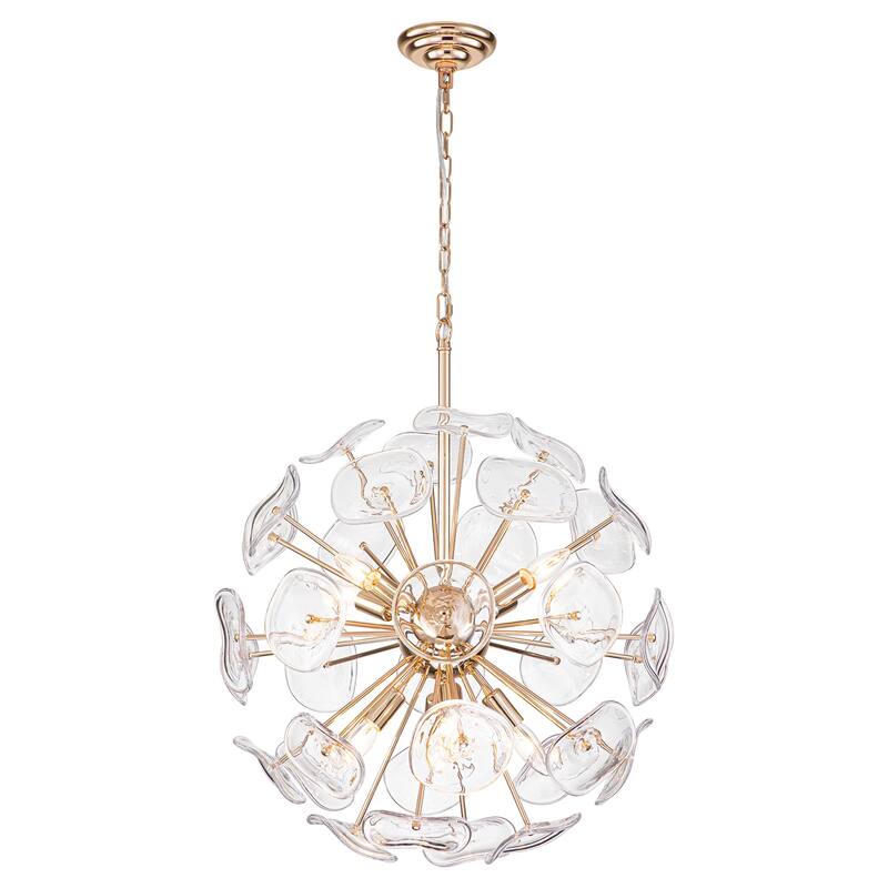 8-Light Modern Linear Sputnik Island Pendant Lighting Starburst Clear Glass Globe Chandelier - 23.6 in. W