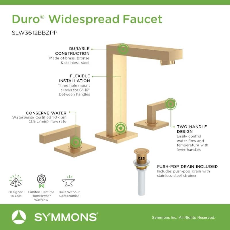 Symmons SLW3612PP Duro 1.0 GPM Widespread Dual Handle Bathroom Faucet