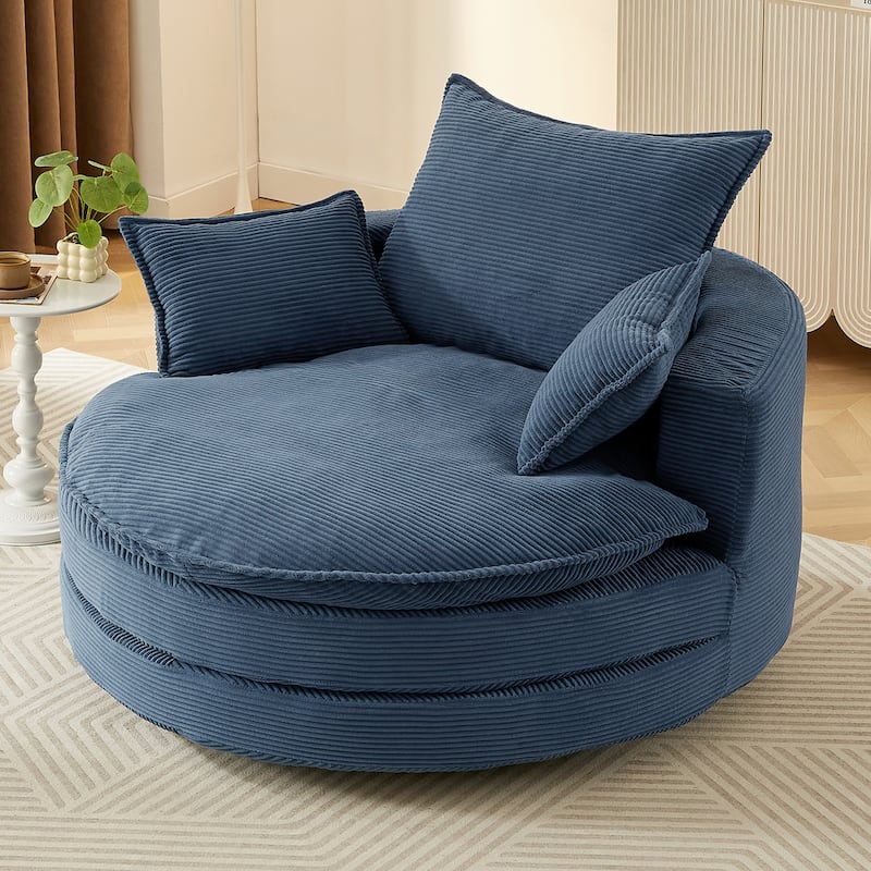 57.5" 360° Swivel Barrel Chair - Dual-Layer Cushion with 3 Removable Pillows for Living Room & Office - Blue