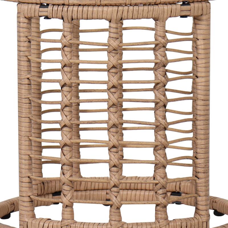 Patio Round End Table 18-Inch Wicker Accent Table with Glass Top