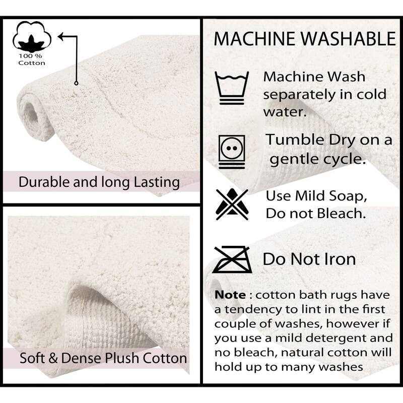 Waterford Collection 100% Cotton Non-Slip Bathroom Rug Set, Machine Washable Bath Rug, 5 Piece Bath Mat Set with Contour