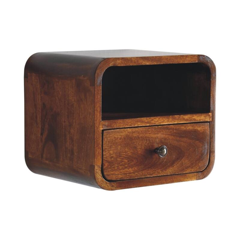 Mini Wall-Mounted Curved Nightstand with Drawer and Open Shelf