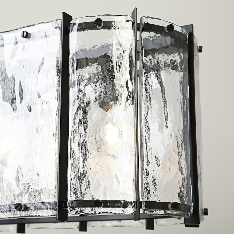 Modern Black 5-Light Rectangle Chandelier with Textured Glass For Kitchen Island Dining Room - W42.1"xD10.6"xH11"