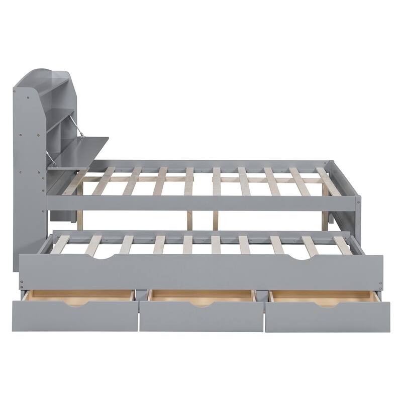 Wooden LED Platform Bed with Trundle