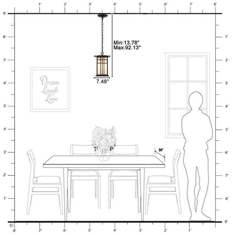 Black Outdoor Pendant Light with White Glass Porch Ceiling Fixture - Dia.7.48-in