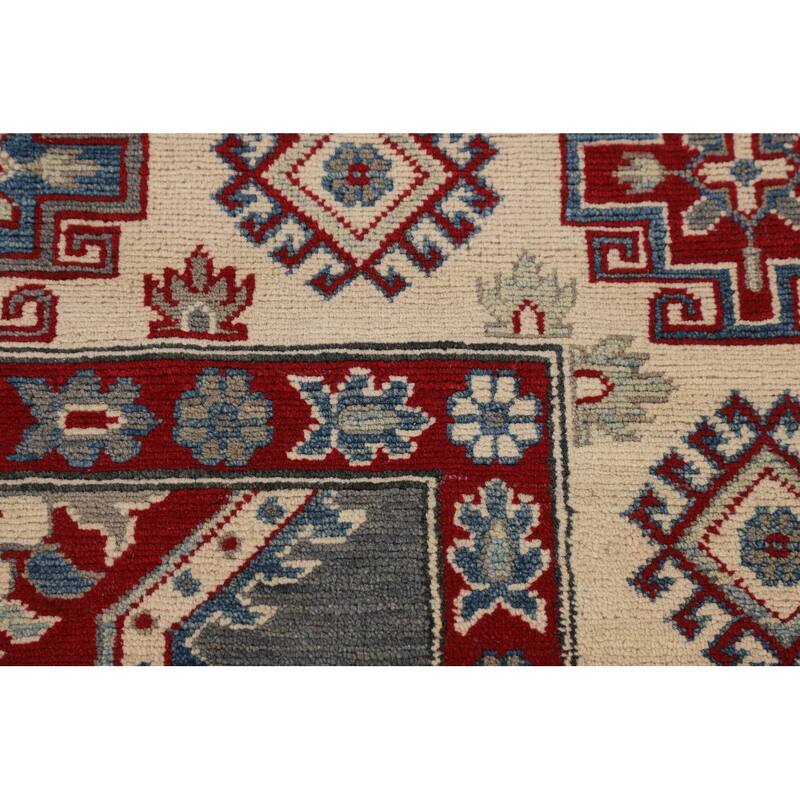 Hand Knotted Oriental 100% Wool Carpet Traditional Geometric Greys & Charcoal Kazak Area Rug - 9' 6'' X 6' 11''