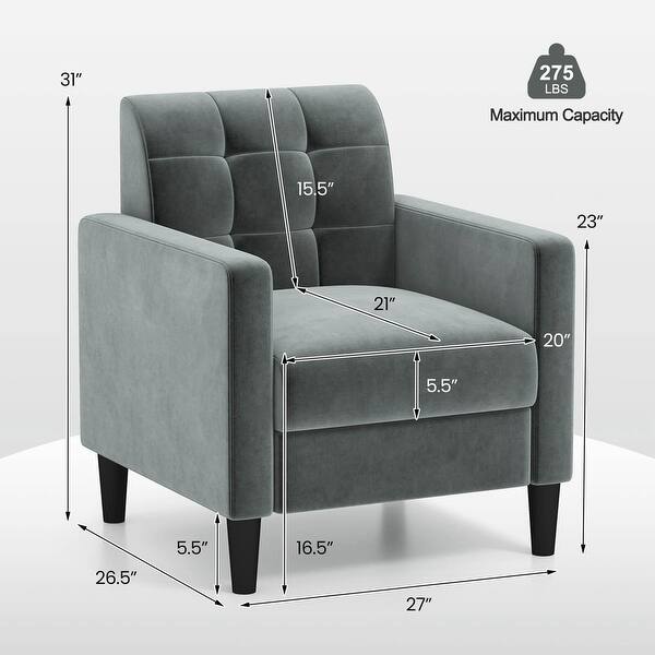 Costway 1/2 PCS Mid Century Modern Velvet Accent Chair with Tufted