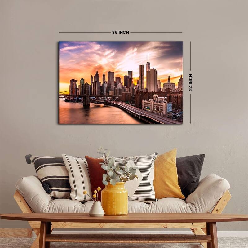 Brooklyn Bridge Skyline Wall Decor Sunset Cityscape Poster