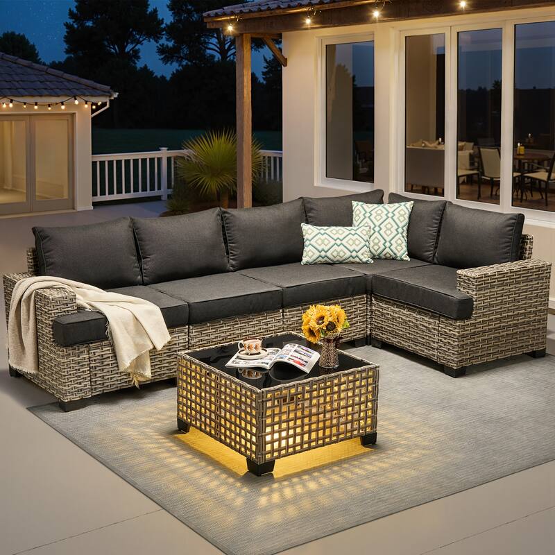 HOOOWOOO 6-piece Patio Furniture Conversation Set with Coffee Table - Black