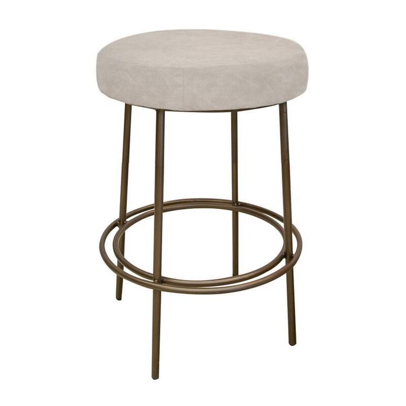 Sierra Counter Height Stool, Gray Faux Leather, Brass Metal, 24 Inch