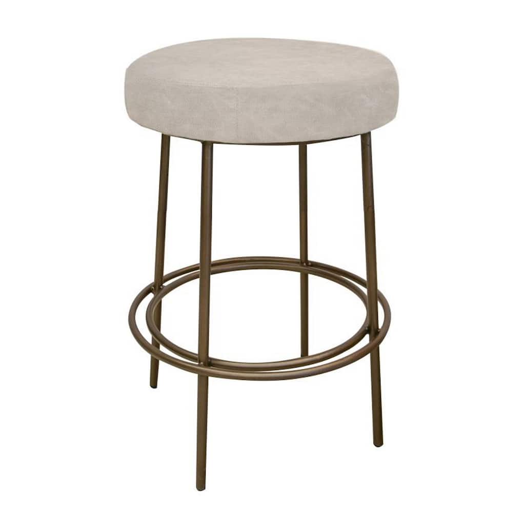 Sierra Counter Height Stool, Gray Faux Leather, Brass Metal, 24 Inch