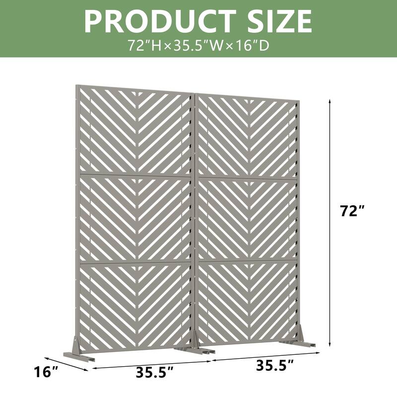 Outdoor Privacy Screen 2-Panel Chevron Metal Privacy Fence with Wind-Resistant Base Durable Decorative Divider