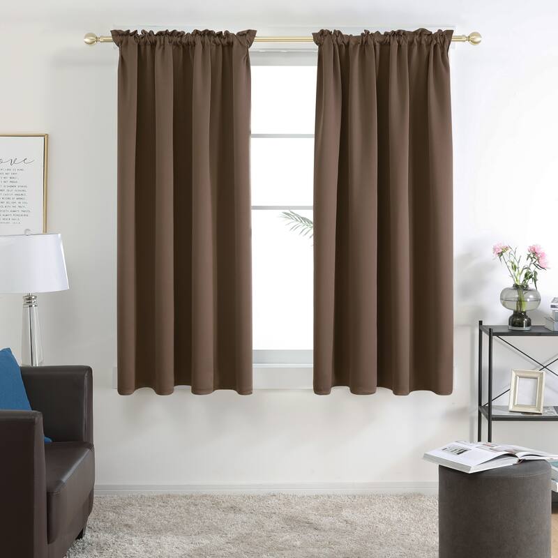 Deconovo Solid Rod Pocket Curtain Panel Pair (2 Panel) - 42W x 45L - Brown