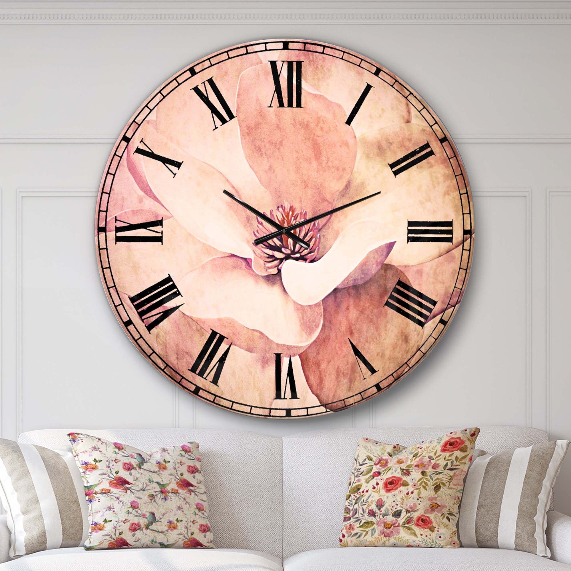Designart Cute Light Pink Magnolia Flower Flowers Large Wall Clock On Sale Overstock 26431140